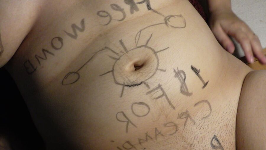 Milky Mari with a body writing before breeding gangbang!