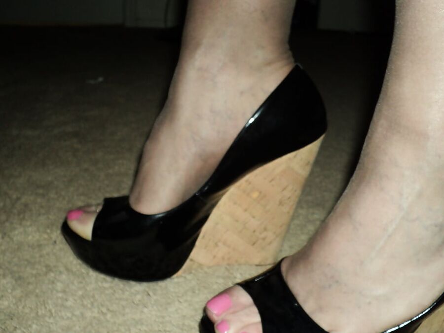 new dress and other outfits and wedge heels and cage heels