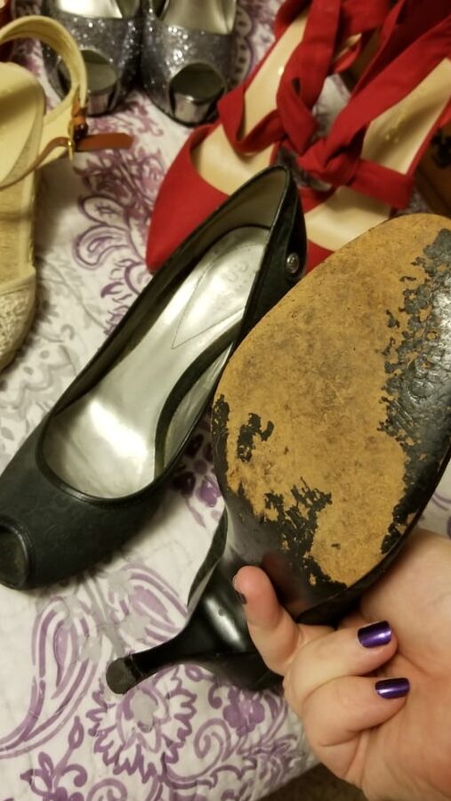 Playing in my shoe closet pretty feet heels flats milf wife