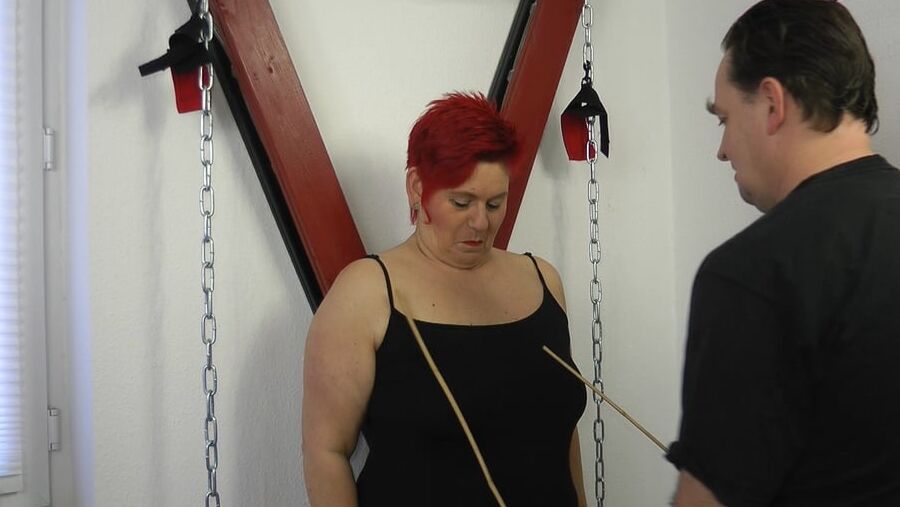 Cane breasts bondage