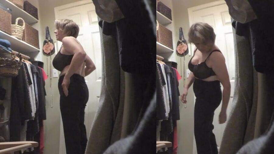 Spying in grandma&;s ass in the closet