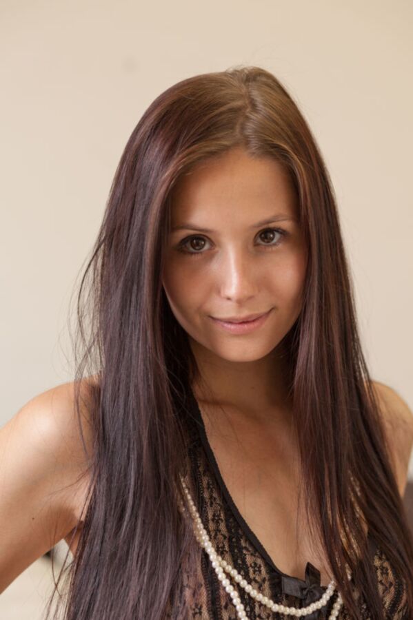 Skinny brunette loves flashing her small titties