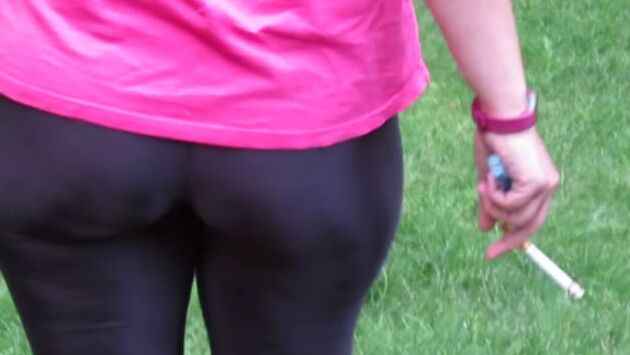 Public See Through Leggings Big Ass in Shiny Spandex MILF