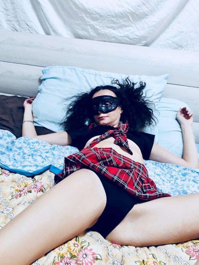 Maja Amateur wife in student dress touching over the bed