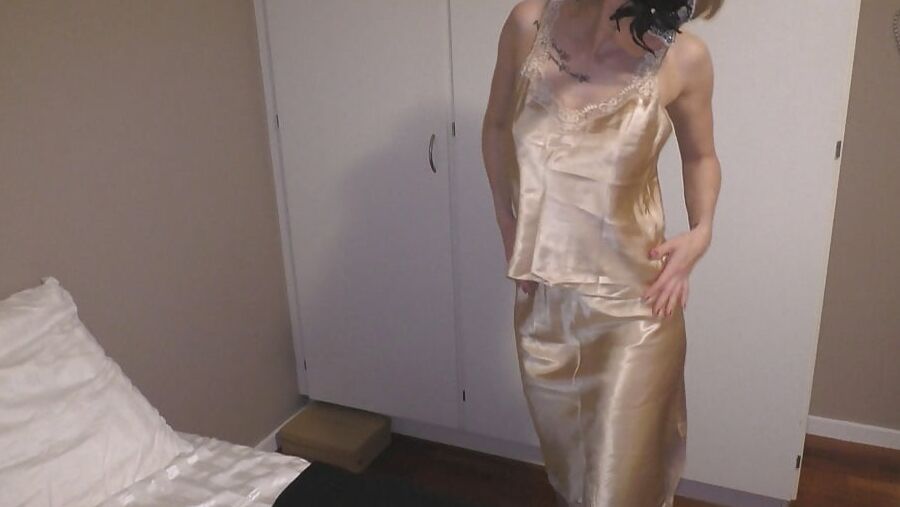 Satin-fucked in, gold satin halfslip set and satin panties