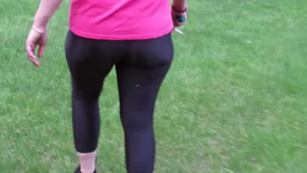 Public See Through Leggings Big Ass in Shiny Spandex MILF