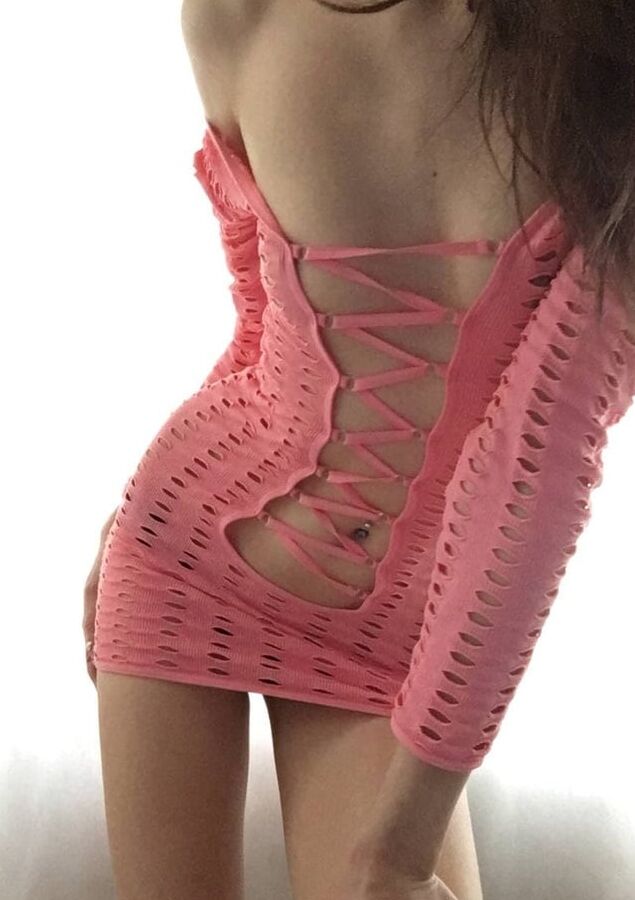 slim beauty in pink dress