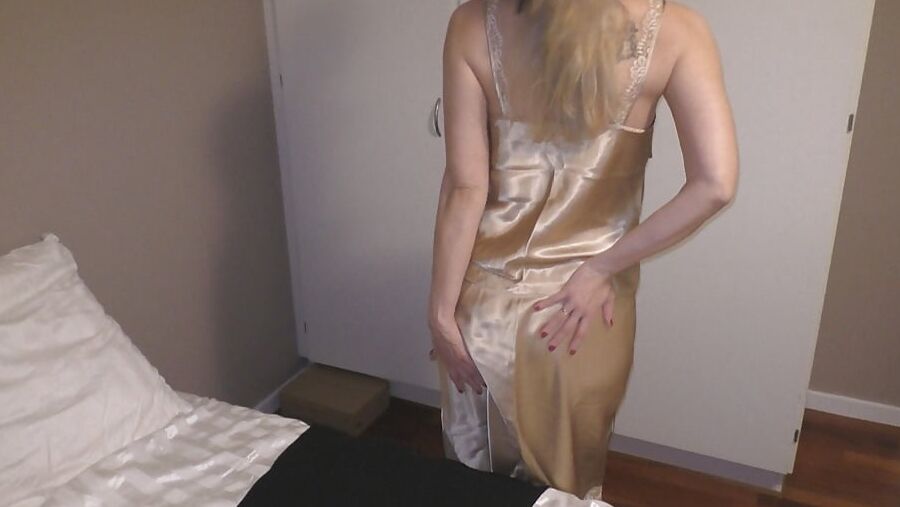 Satin-fucked in, gold satin halfslip set and satin panties