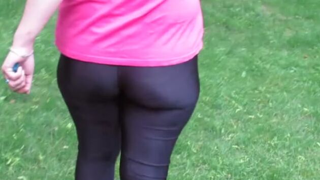 Public See Through Leggings Big Ass in Shiny Spandex MILF