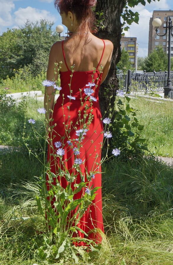 Red dress - green garden