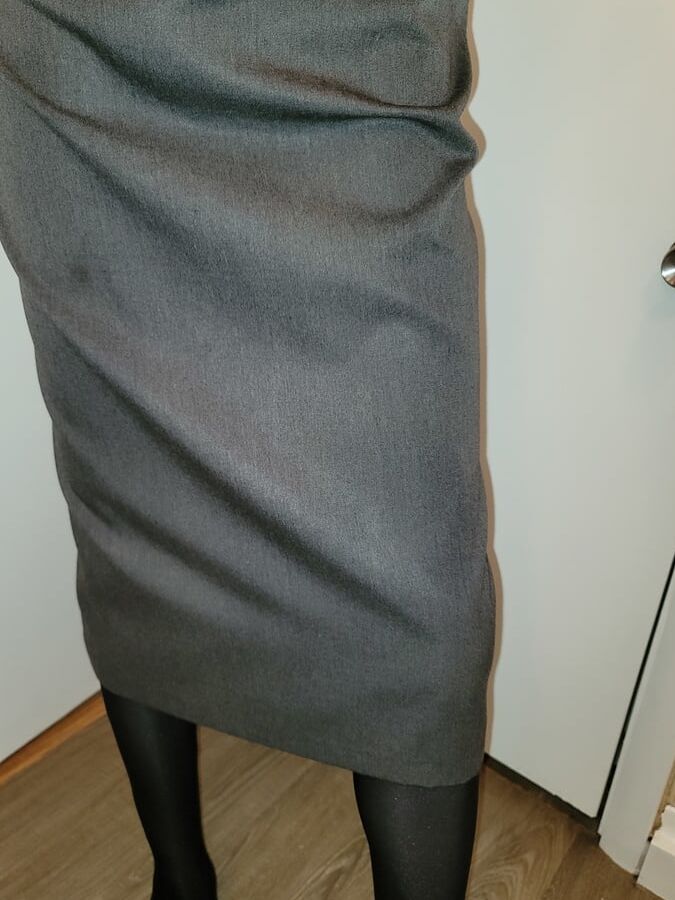 Grey Pencil Skirt with black silky half slip