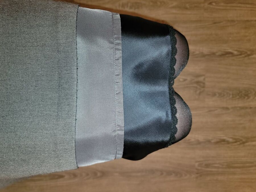 Grey Pencil Skirt with black silky half slip
