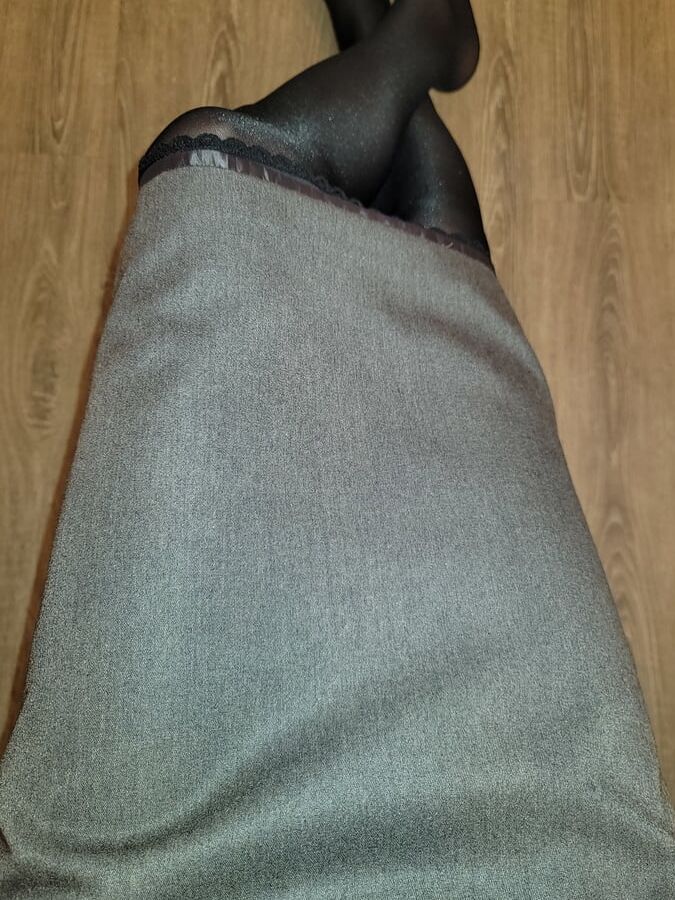 Grey Pencil Skirt with black silky half slip