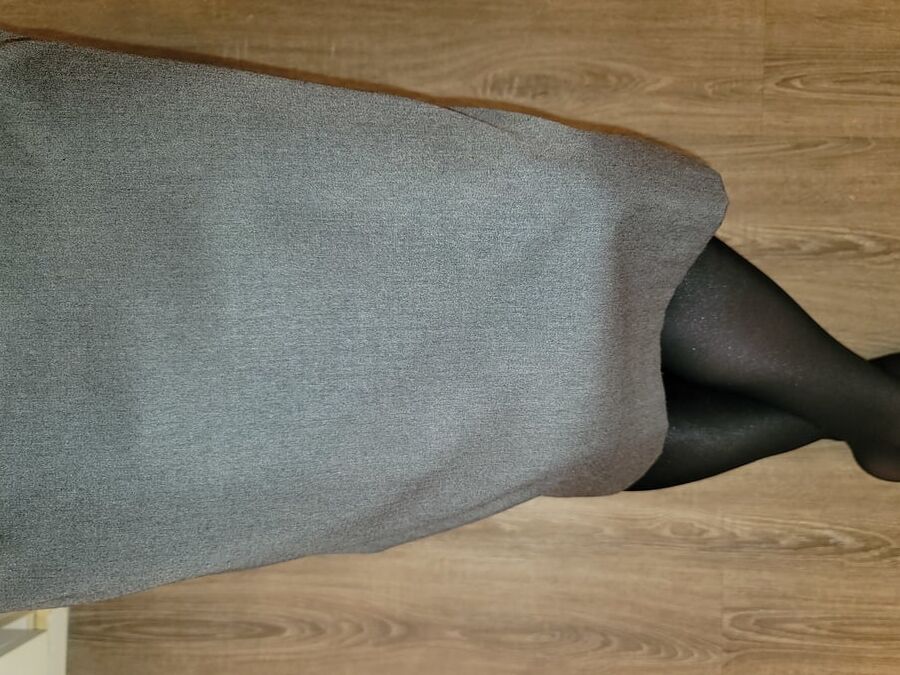 Grey Pencil Skirt with black silky half slip