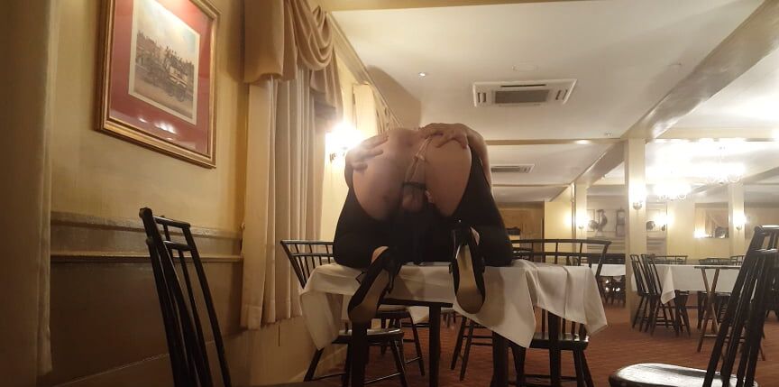 slutty blonde CD in public Hotel dining room