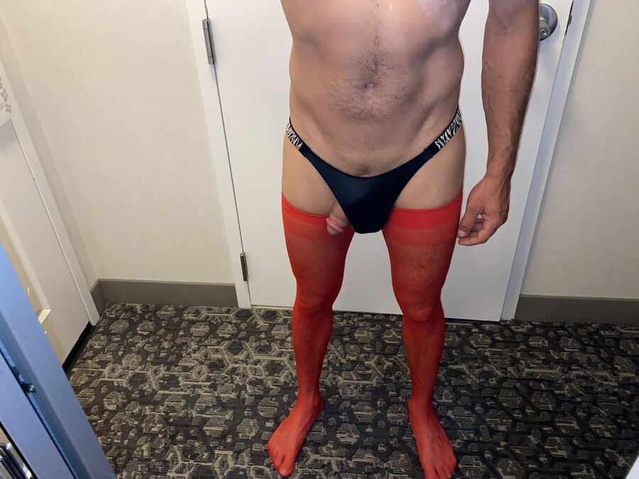 Stockings, Thong , and a big cock dildo deep inside me!