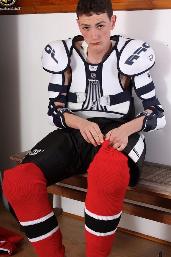 Caspar strips after the hockey game
