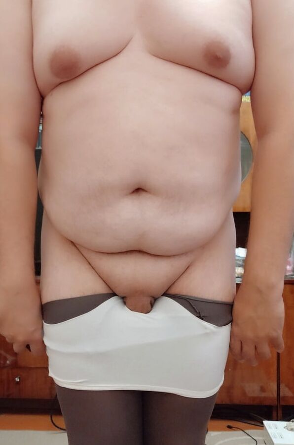 undressing gray pantyhouse