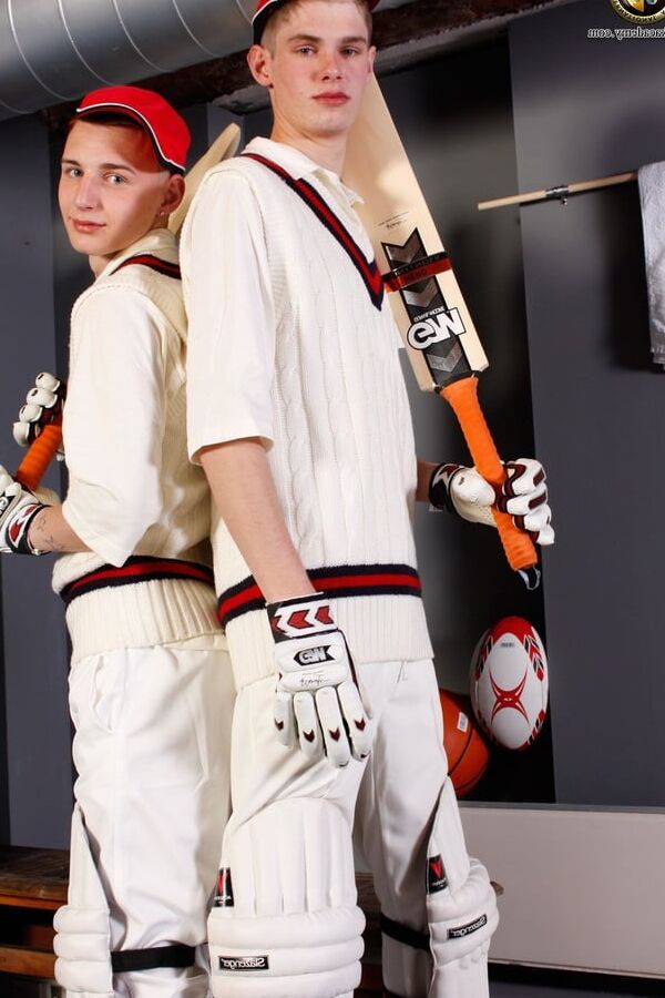 Two British lads pose together after the cricket match
