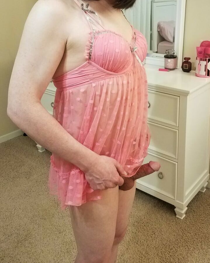 Crossdressing Sissy in Her Girly Pink Babydoll