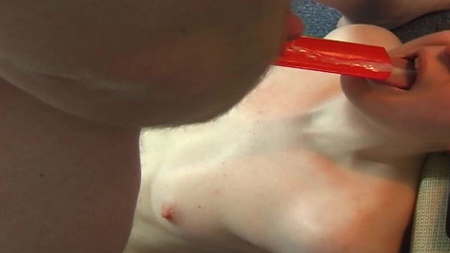 Feeding cum in mouth with spoon