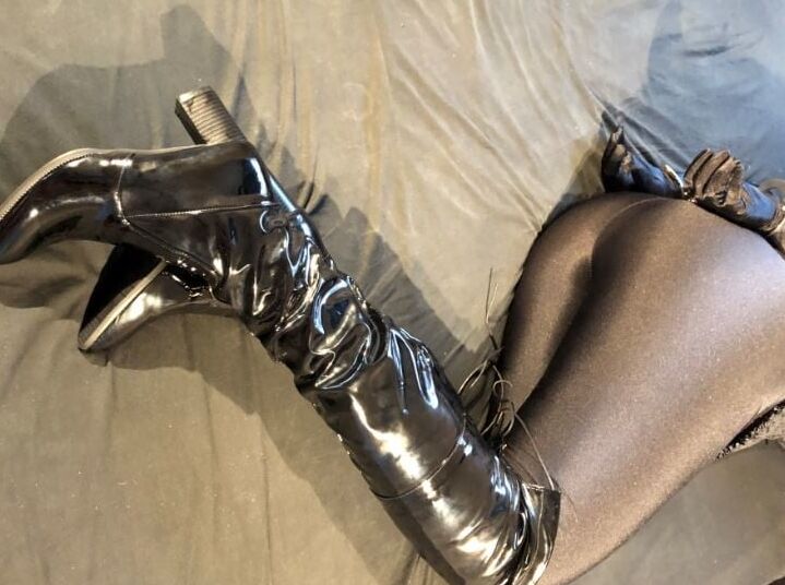 Boots, Clear Heels and Spandex Leggings