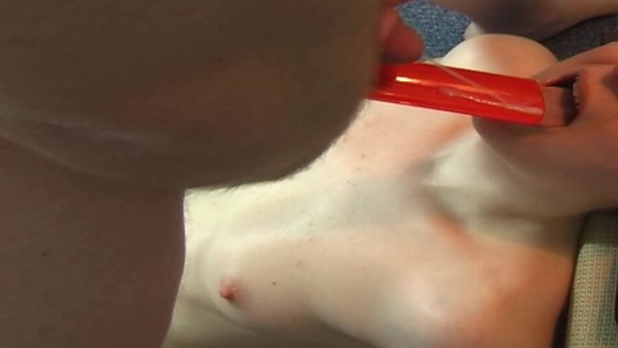 Feeding cum in mouth with spoon