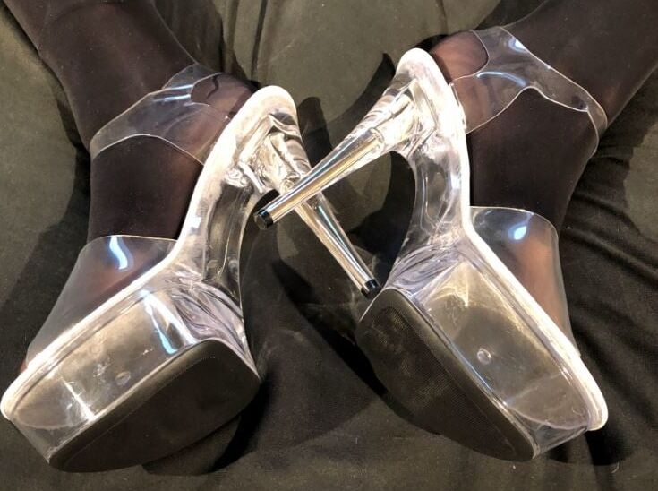 Boots, Clear Heels and Spandex Leggings