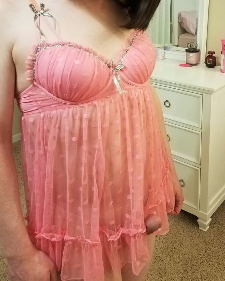 Crossdressing Sissy in Her Girly Pink Babydoll