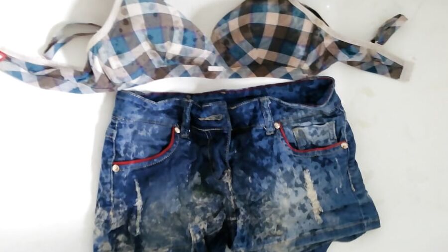 Jeans shorts and bra