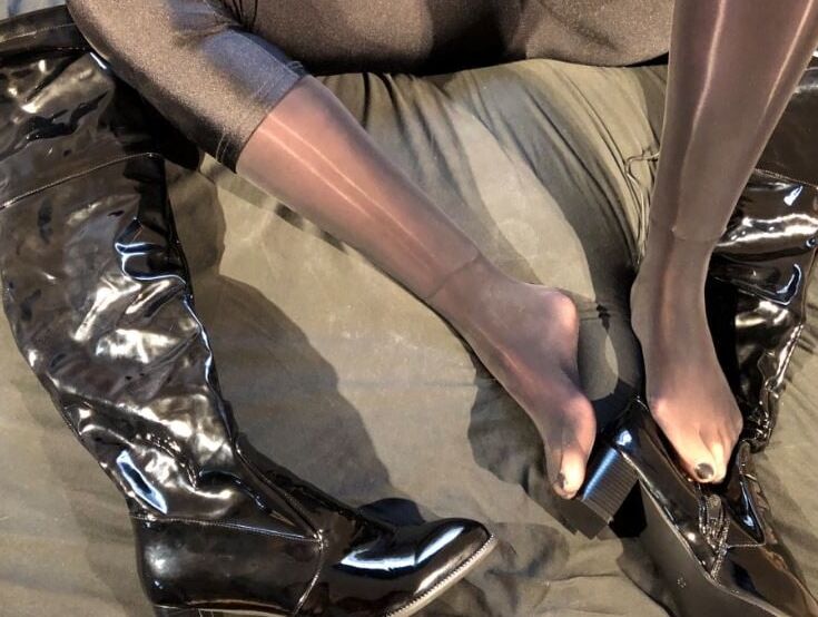 Boots, Clear Heels and Spandex Leggings