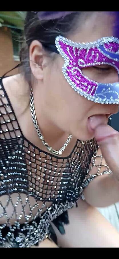 Horny wife sucks cock as neighbors watch