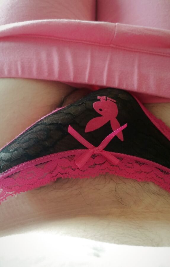 Pink Yoga Pants and Pink-Black Playboy Lace Panties