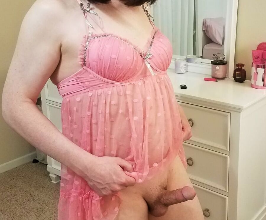 Crossdressing Sissy in Her Girly Pink Babydoll
