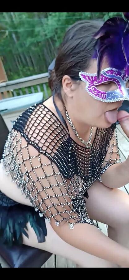 Horny wife sucks cock as neighbors watch