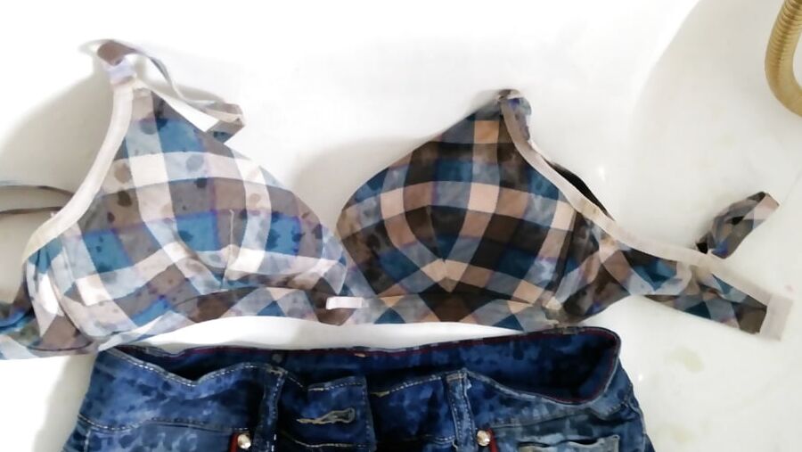 Jeans shorts and bra