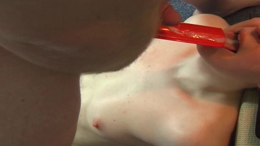 Feeding cum in mouth with spoon