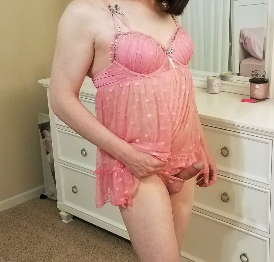 Crossdressing Sissy in Her Girly Pink Babydoll