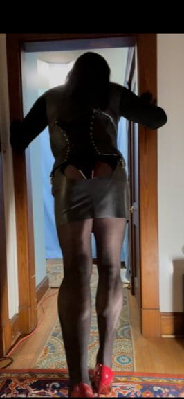 Rubber Dress and Leather Corset