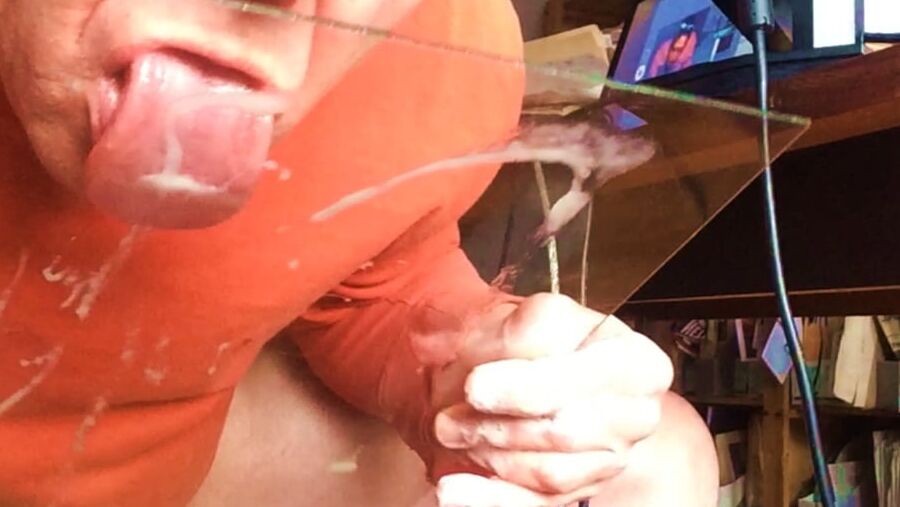 Licking up my cum with my big tongue