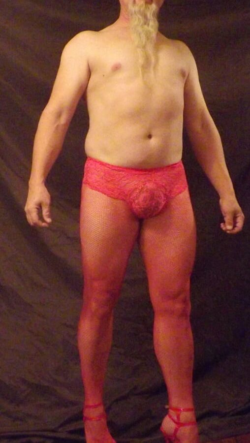 Red stilettos and fishnets