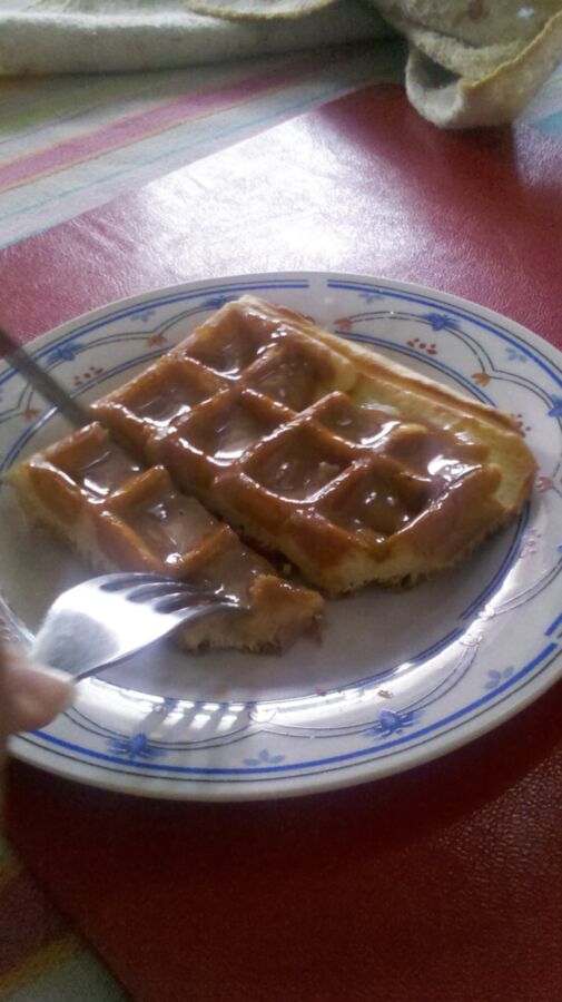 Cum on food! Waffle with milk caramel &amp; cum (from )