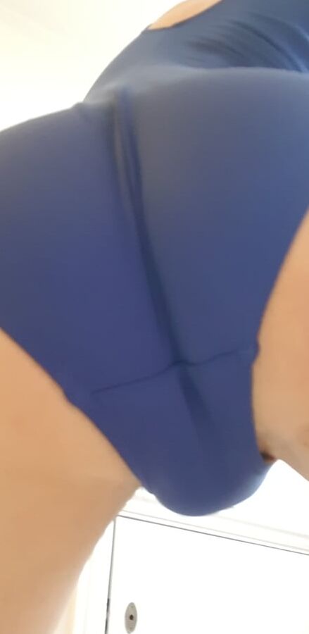 Blue scoop back swimsuit