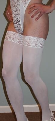 Beautiful White Sissy CD Trap Posing With Mirror