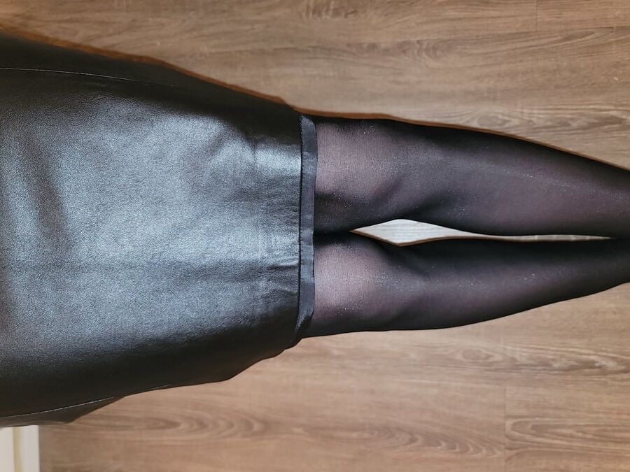 Leather Pencil Skirt with White Half Slip