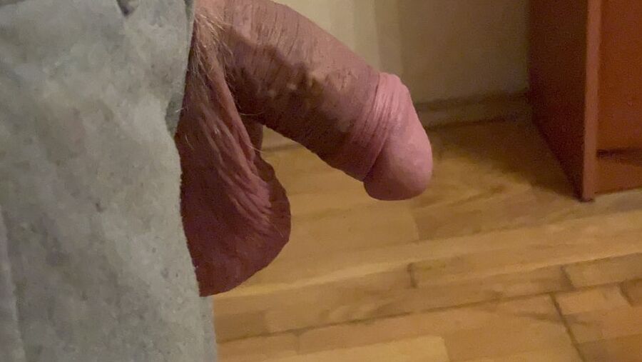 Thick uncut Russian cock hangs out of zipper