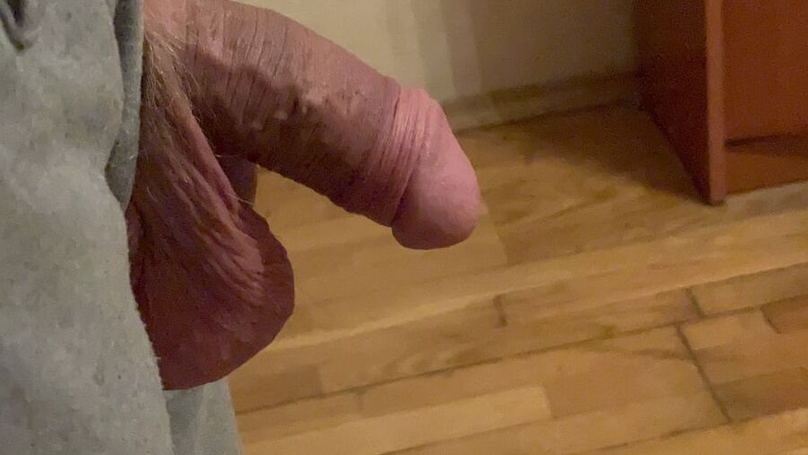 Thick uncut Russian cock hangs out of zipper