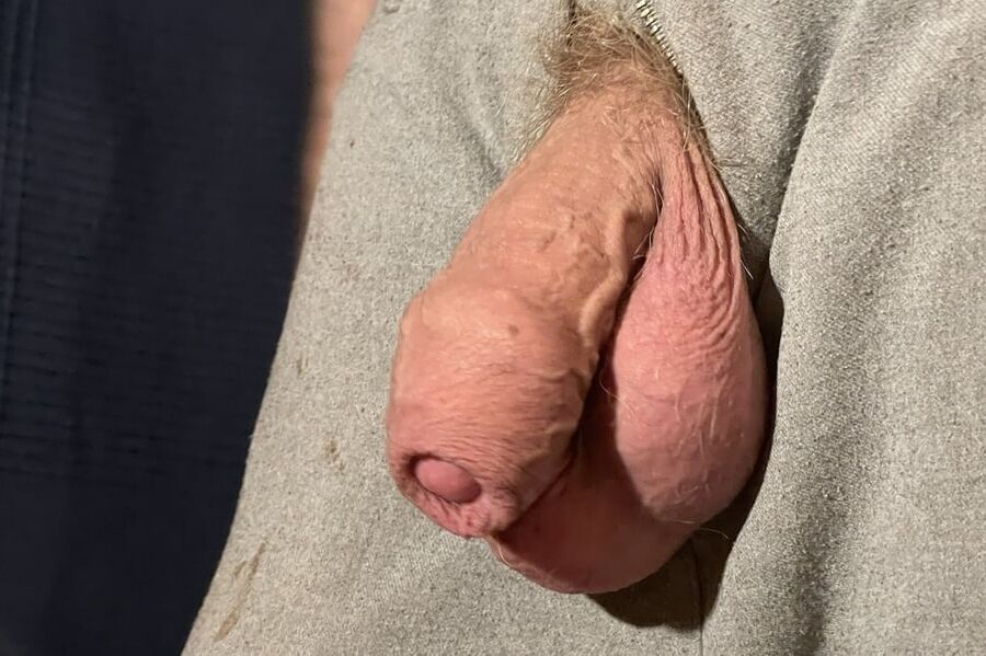 Thick uncut Russian cock hangs out of zipper