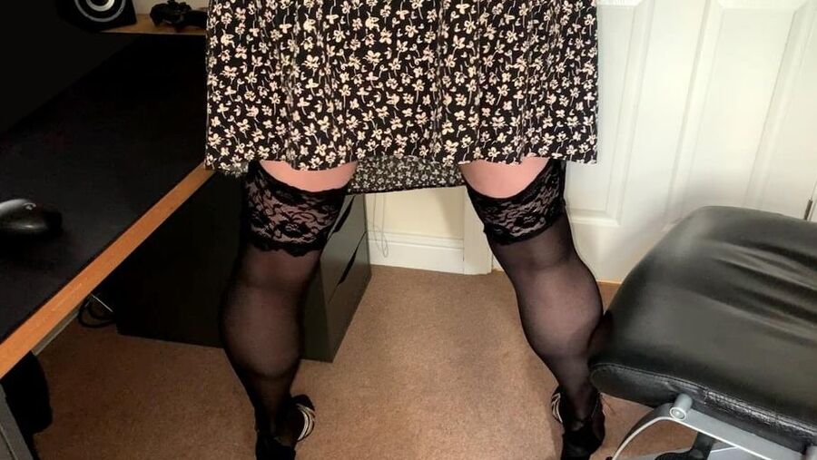 Black Dress and Gold Shoes