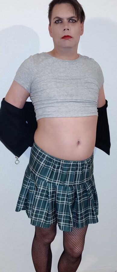 Sissy MaxyMalya in and out of her Schoolgirl skirt